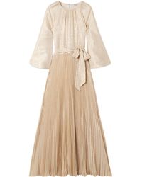 Jonathan Simkhai - Varenya Belted Pleated Metallic Lamé Maxi Dress - Lyst