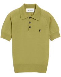 Ami Paris - Logo Embroidered Knitted Polo Top - Lyst