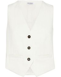 Brunello Cucinelli - Herringbone-Pattern V-Neck Button-Down Gilet - Lyst