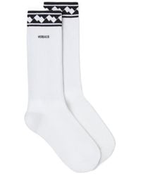 Versace - Logo Embroidered Ribbed Socks - Lyst