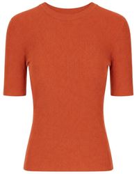P.A.R.O.S.H. - Short Sleeve Ribbed Knitted Top - Lyst