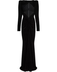 Balmain - Long Velvet And Lace Dress - Lyst