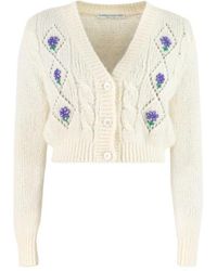Alessandra Rich - Floral-Embroidered Wool Cardigan - Lyst