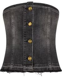 Ganni - Strapless Denim Crop Top - Lyst