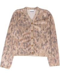 Ganni - Leopard-Print V-Neck Cardigan - Lyst