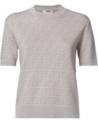 Fendi - Ff Jacquard Short Sleeved Crewneck Jumper - Lyst