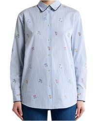 Etro - Striped Cotton Jacquard Shirt With Trim And Fil Coupé Flower Motif - Lyst