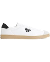 Prada - Logo Plaque Lace-Up Sneakers - Lyst