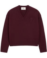 Ami Paris - Wool Cashmere Ribbed V-Neck Jumper - Lyst