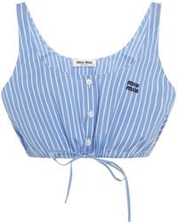 Miu Miu - Logo-Embroidered Sleeveless Cropped Top - Lyst