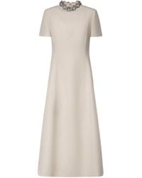 Valentino - Crepe Couture Embroidered Midi Dress - Lyst