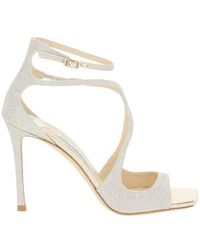Jimmy Choo - Azia 95Mm Glitter Sandals - Lyst