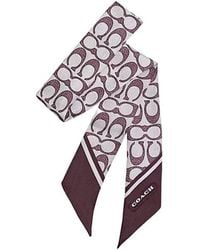COACH - Textured Signature Print Silk Skinny Scarf - Lyst