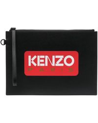 KENZO - Logo Printed Zipped Large Clutch Bag - Lyst