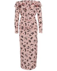 Alessandra Rich - Floral Off-Shoulder Silk Midi Dress - Lyst