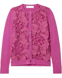 Oscar de la Renta - Lace-Trimmed Silk Blend Cardigan - Lyst