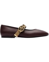 Burberry - Check Strap Leather Robin Ballerinas - Lyst