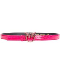 Pinko - Galleria Thin 2Cm Shiny Coloured Croc-Print Belt With Love Birds Buckle - Lyst