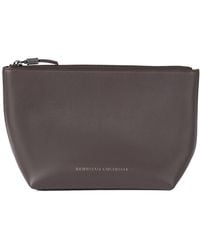 Brunello Cucinelli - Calfskin Pouch With Shiny Zipper Pull - Lyst