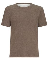 Brunello Cucinelli - Denim-Effect Ribbed Cotton Jersey Crew Neck T-Shirt - Lyst