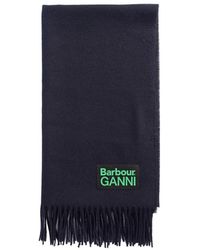 Barbour - X Ganni Logo-Patch Wool Scarf - Lyst