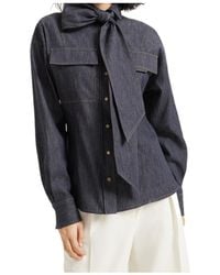 Brunello Cucinelli - Lightweight No-Fade Denim Pussybow Shirt - Lyst