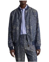 Etro - Jacquard Denim Bomber Jacket With Floral Paisley Motif - Lyst