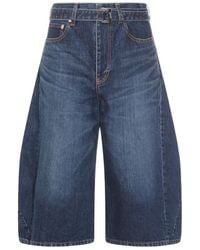 Sacai - Belted Cropped Denim Shorts - Lyst