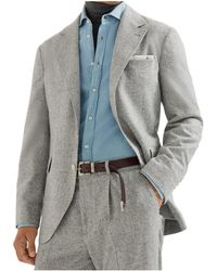 Brunello Cucinelli - Silk, Wool And Cashmere Flecked Prince Of Wales Flannel Deconstructed Blazer - Lyst