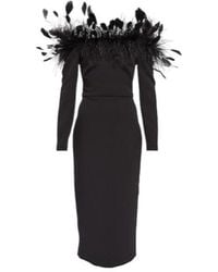 Safiyaa - Feather-Trimmed Midi Dress - Lyst