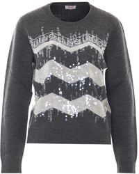 Liu Jo - Sequined Zigzag Knitted Sweater - Lyst