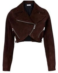 Alaïa - Cropped Suede Biker Jacket - Lyst