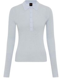 BOSS - Ribbed-Knit Polo Top - Lyst
