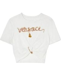 Versace - Logo Embellished Safty-Pin T-Shirt - Lyst
