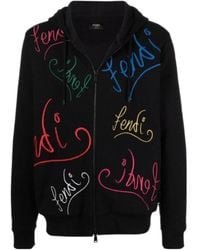 Fendi - X Noel Fielding Logo-Embroidered Zipped Hoodie - Lyst