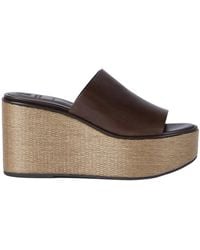 Brunello Cucinelli - Leather Wedge Sandals 100 - Lyst