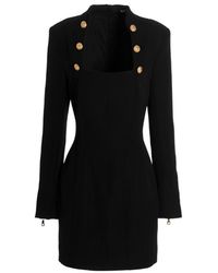 Balmain - Square-Neck Wool Mini Dress - Lyst