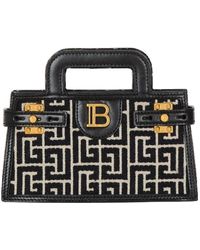 Balmain - B-Buzz Small Top Handle Monogrammed Canvas And Leather Bag - Lyst