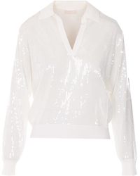 Liu Jo - Sequined V-Neck Knitted Sweater - Lyst