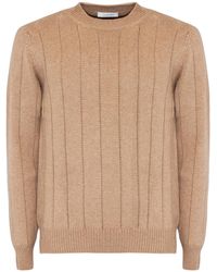 Cruciani - Vertical Ribbed Crew Neck Knitted Sweater - Lyst