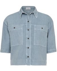 Brunello Cucinelli - Short Sleeved Cropped Shirt - Lyst