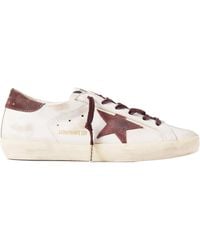 Golden Goose - Super-Star Distressed Suede-Trimmed Leather Sneakers - Lyst