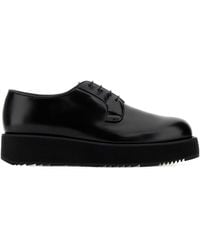 Prada - Brushed-Leather Derby Shoes - Lyst