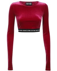 Versace Jeans Couture - Logo-Waistband Cropped Velvet Top - Lyst
