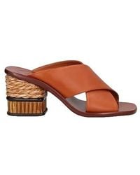 Chloé - Leather Square-Toe Block-Heel Sandals - Lyst