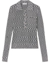 Ganni - Striped Knitted Polo Shirt - Lyst