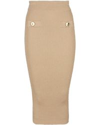 Balmain - Button Detailed Ribbed Pencil Skirt - Lyst