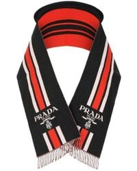 Prada - Striped Logo Scarf - Lyst
