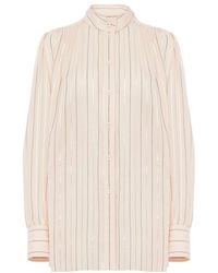 Chloé - Chloé High-Neck Striped Gathered Blouse - Lyst