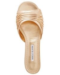Manolo Blahnik - Pleated Metallic Leather Slides - Lyst